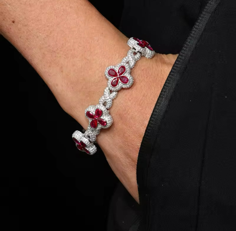 Pulsera de trébol de moissanita VVS1 en plata 925 (supera la prueba de diamantes)