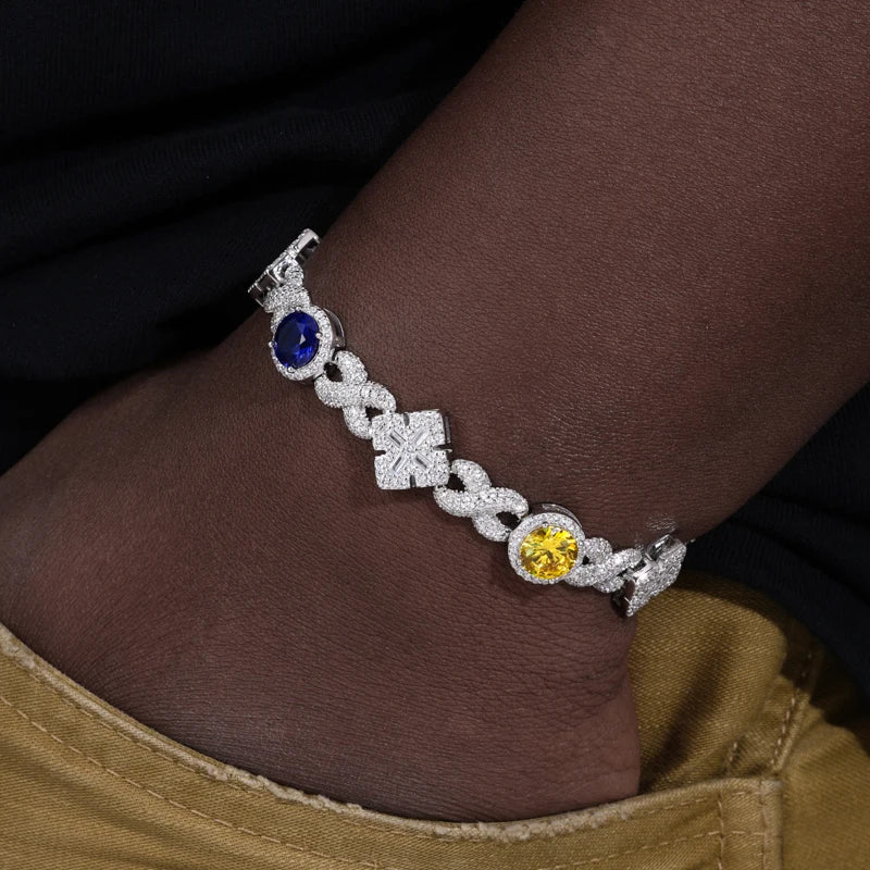 Moissanite VVS1 925 Silver Colorful Maltese Cross Iced Out Infinity Bracelet
