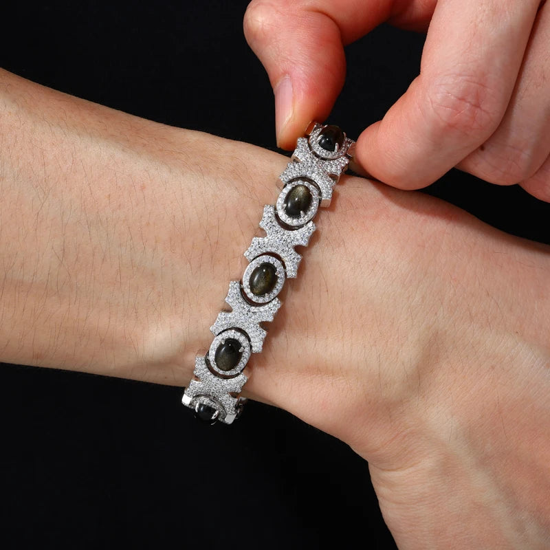 MoissaniteVVS1 925 Silver Noir Royale Oval Link Bracelet