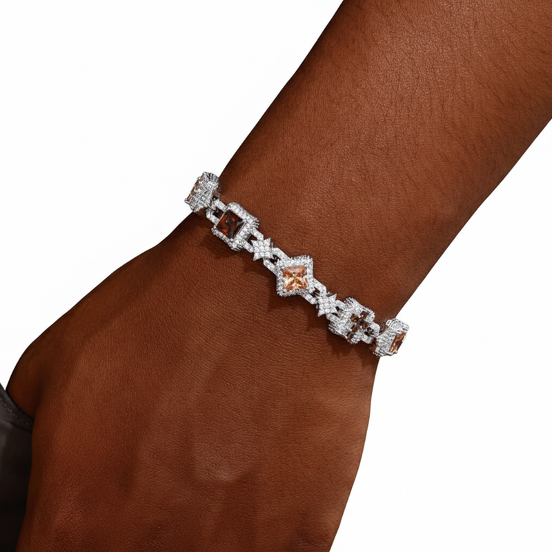 Moissanite VVS1 925 Silver Iced Cognac Link Bracelet