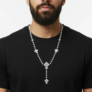 CZ Iced Baguette Cross Rosary Chain