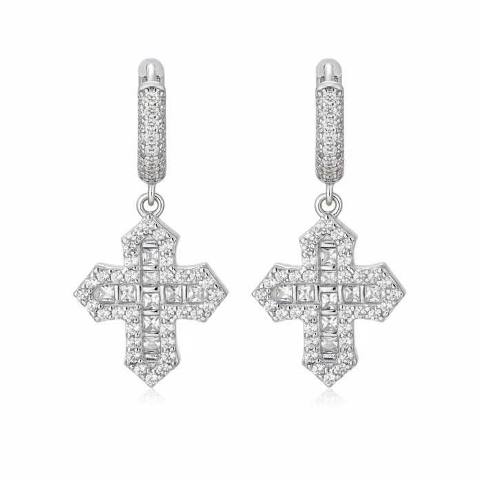 Moissanite VVS1 925 Silver Iced Cross Drop Earrings
