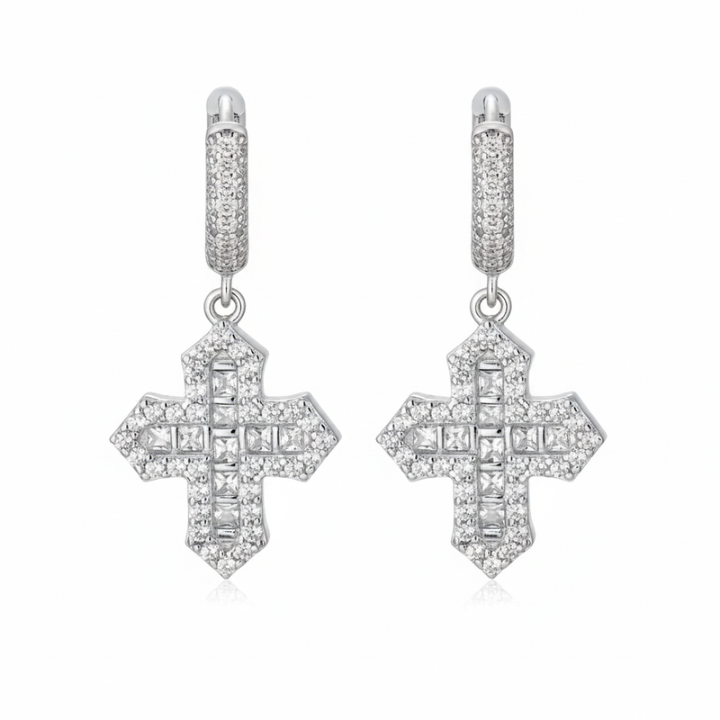 Moissanite VVS1 925 Silver Iced Cross Drop Earrings