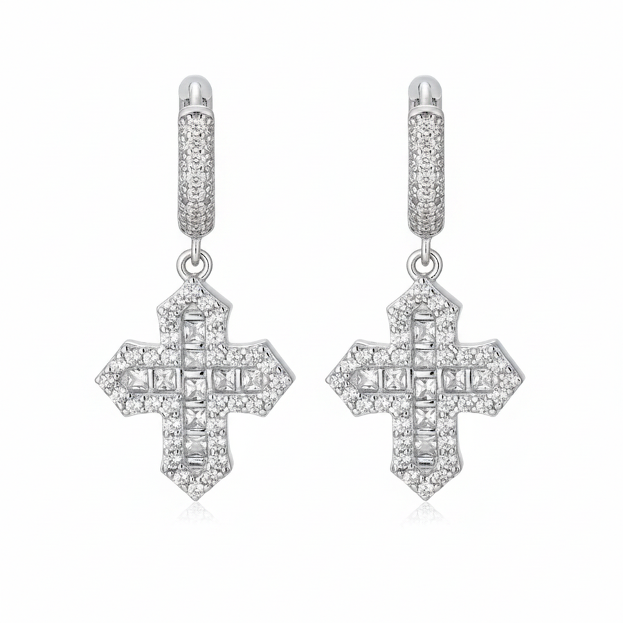 Moissanite VVS1 925 Silver Iced Cross Drop Earrings