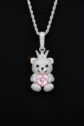Moissanite VVS1 925 Silver Crown Teddy Bear Pendant