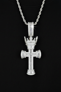 Moissanite VVS1 925 Silver Iced Baguette Crown Cross Pendant Necklace
