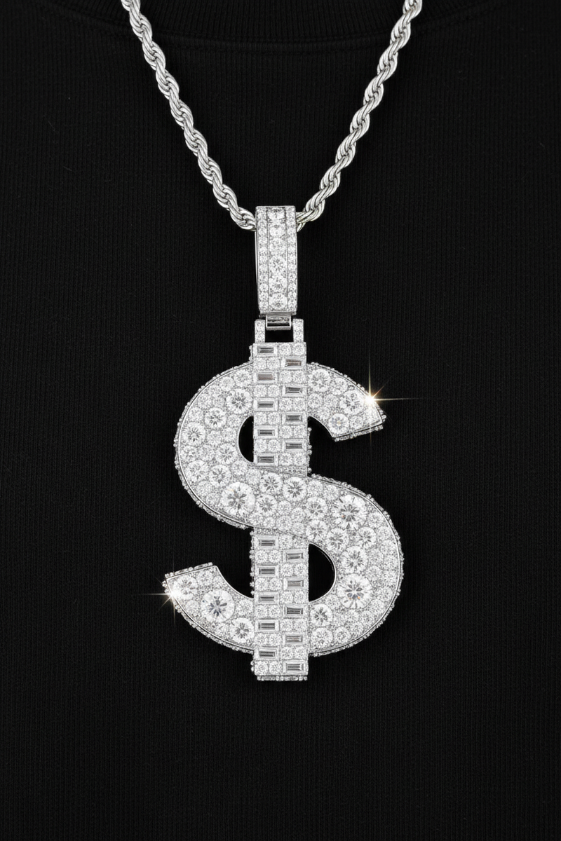 Moissanite VVS1 925 Silver Iced Dollar Sign Pendant