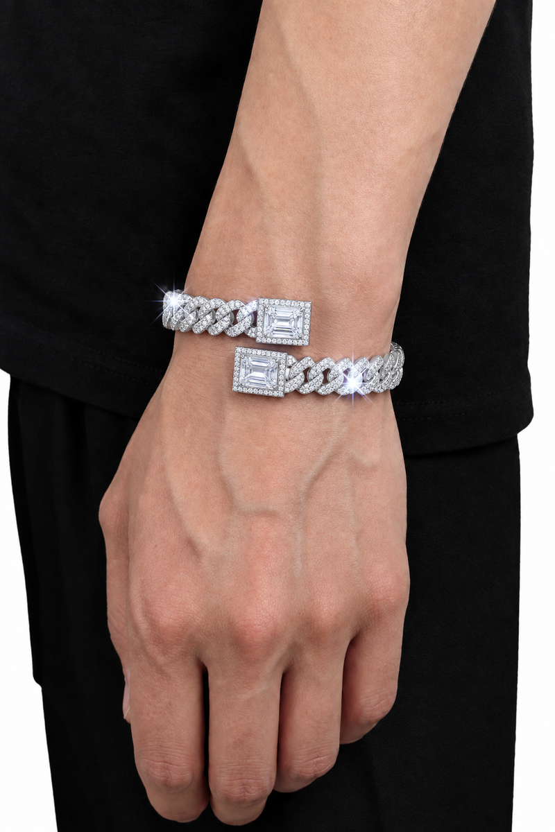 Moissanite VVS1 925 sølv smaragd baguette cubansk armbånd (består diamanttester)