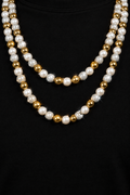 CZ Iced Out Pearl & Gold Bead Layered Necklace