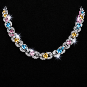 Moissanite VVS1 925 Silver Prismé Éclat Flower Infinity Link Bracelet Red Accent Design Necklace