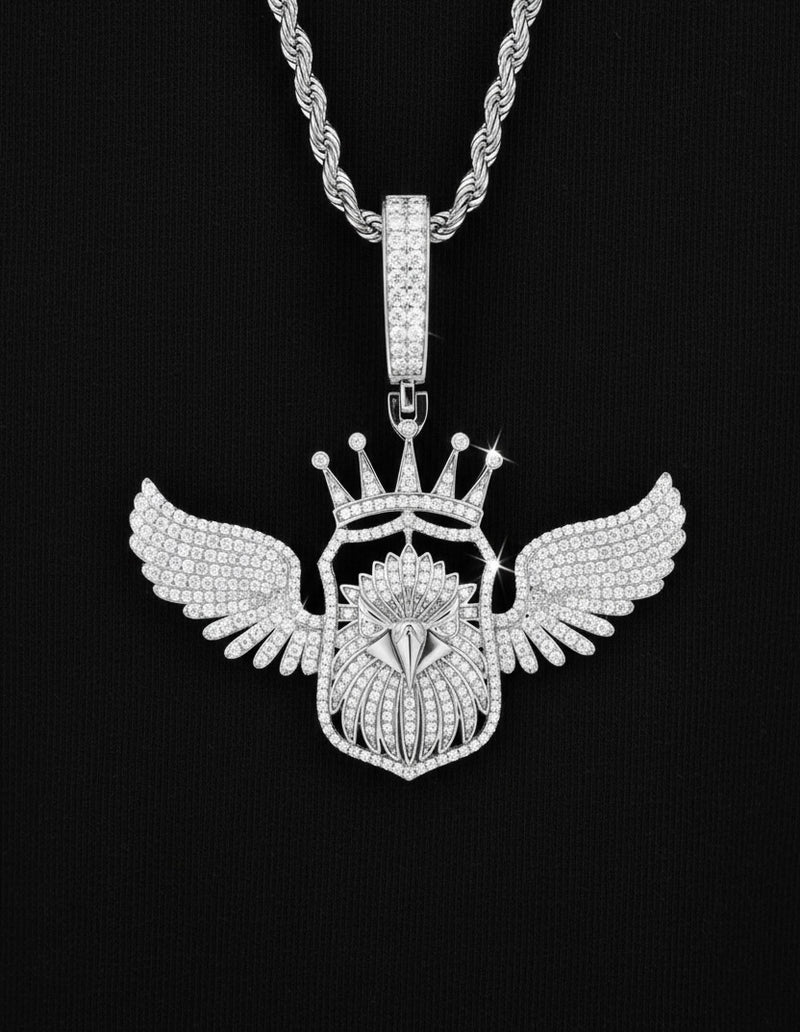 Moissanite VVS1 925 Silver Iced Crowned Eagle Wing Pendant