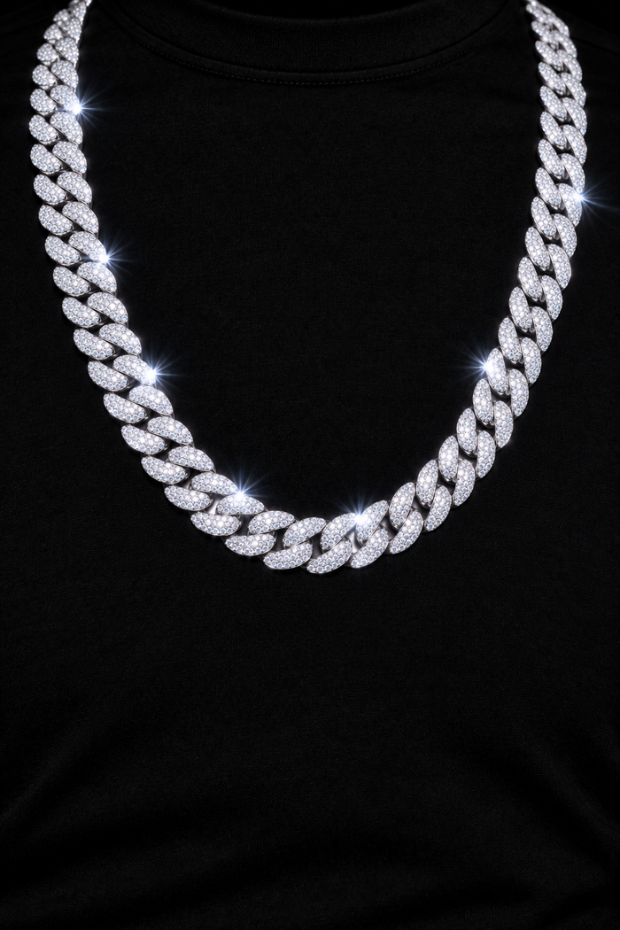 16MM Moissanite VVS1 925 Silver Prong Cuban Necklace