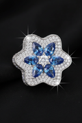 Anillo de flor azul con moissanita VVS1 en plata 925