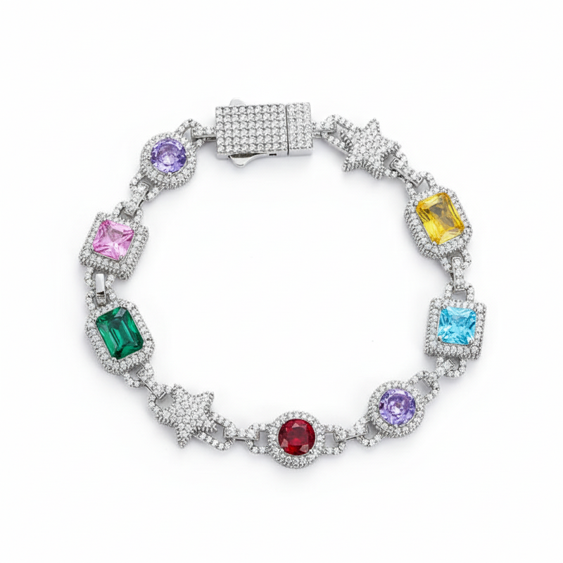 Moissanite VVS1 925 Silver Iced Out Star & Crystal Charm Bracelet