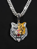 Moissanite VVS1 925 Silver Tiger Split Face Pendant Halsband (Passar Diamond Tester)