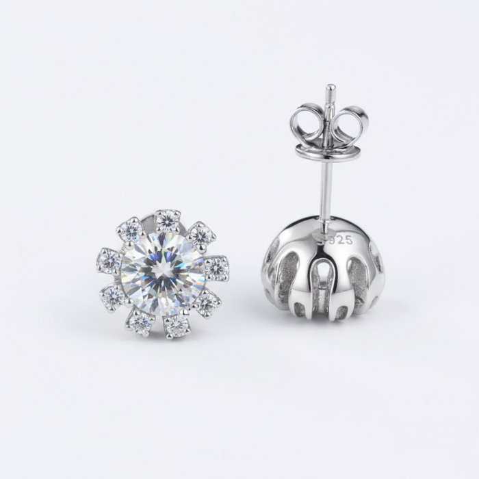 Moissanite VVS1 925 Silver Sunflower Earrings