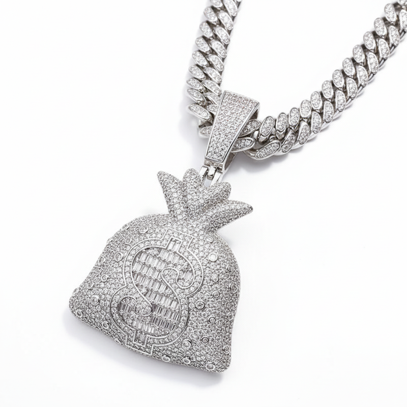 CZ Iced Out Money Bag Pendant