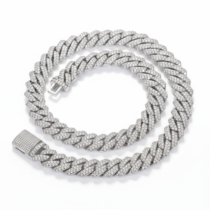 Collier cubain en zircone cubique de 14 mm