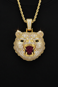CZ Iced Out Roaring Bear Pendant