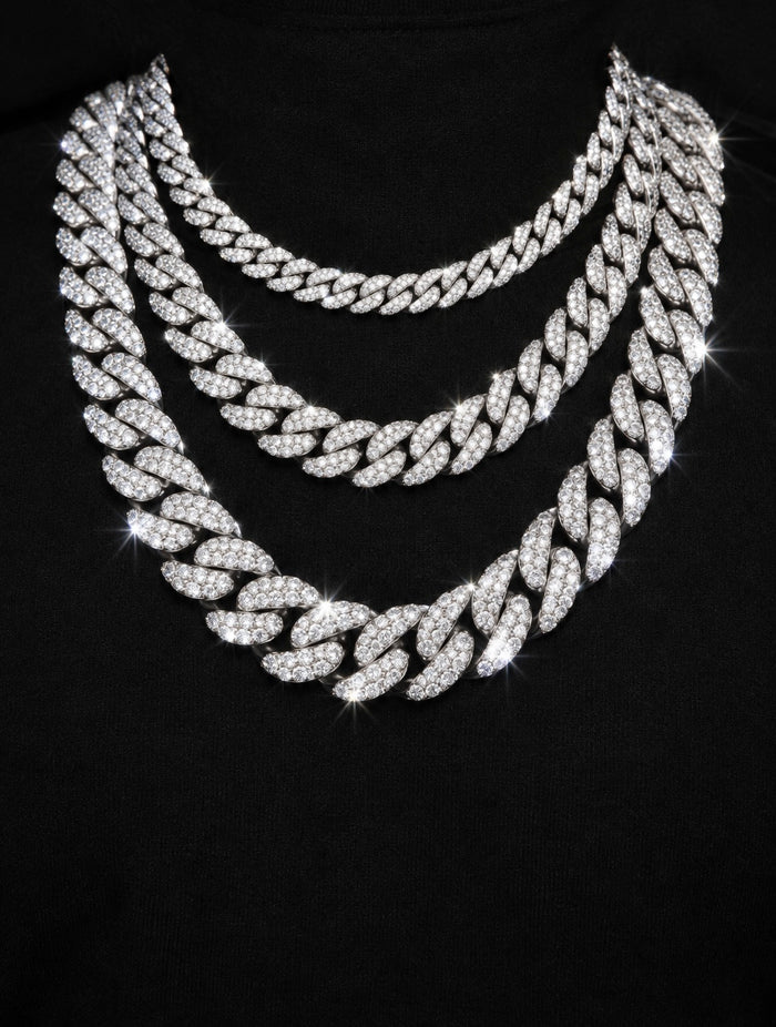 8MM/10MM/14MM/20MM Moissanite VVS1 925 Silver Prong Cuban Necklace