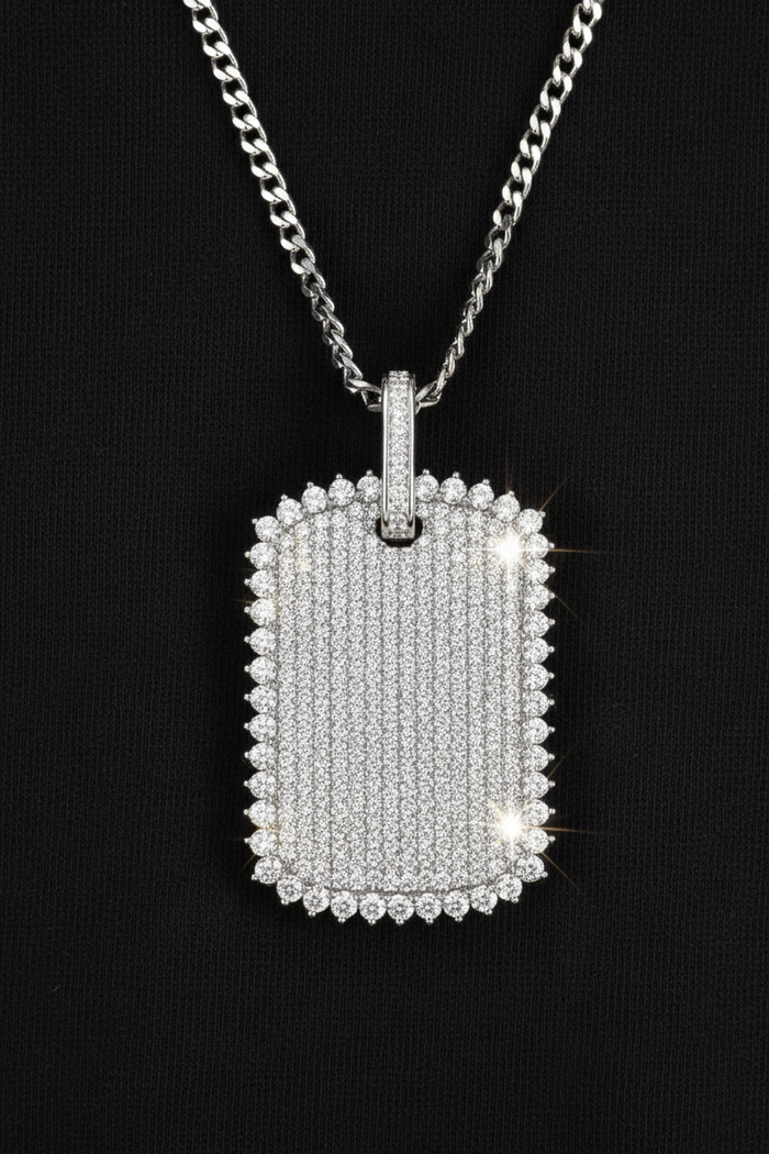 Moissanite VVS1 925 Silver Rectangular Tag Pendant