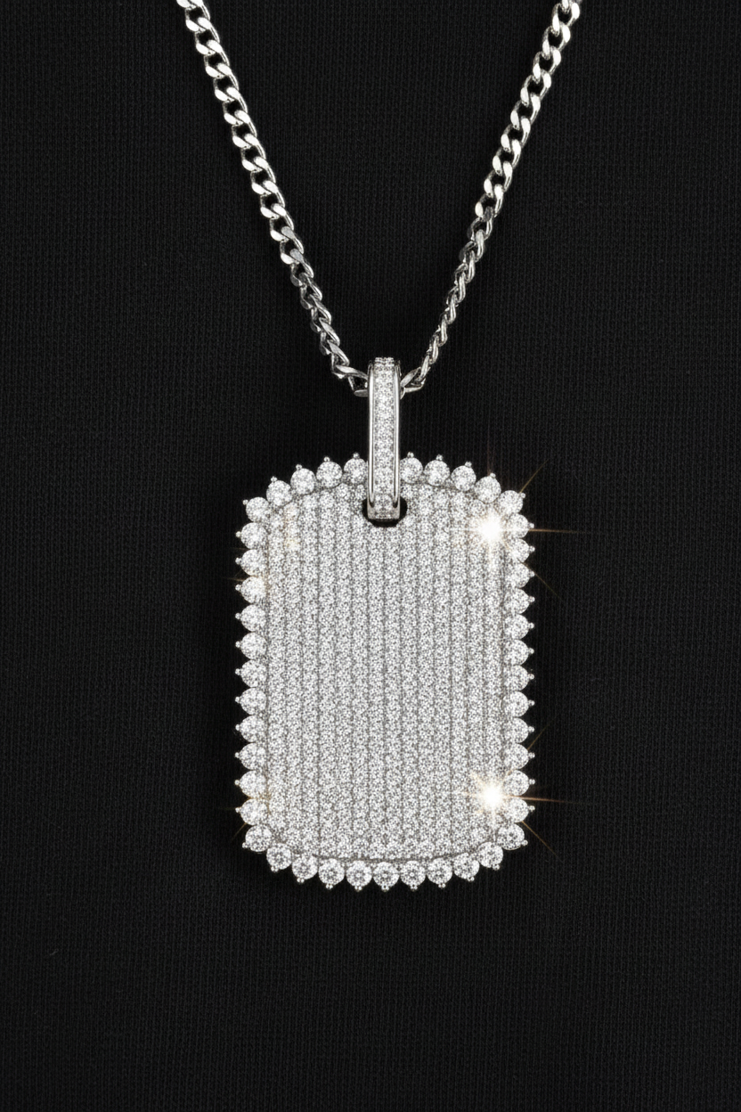Moissanite VVS1 925 Silver Rectangular Tag Pendant