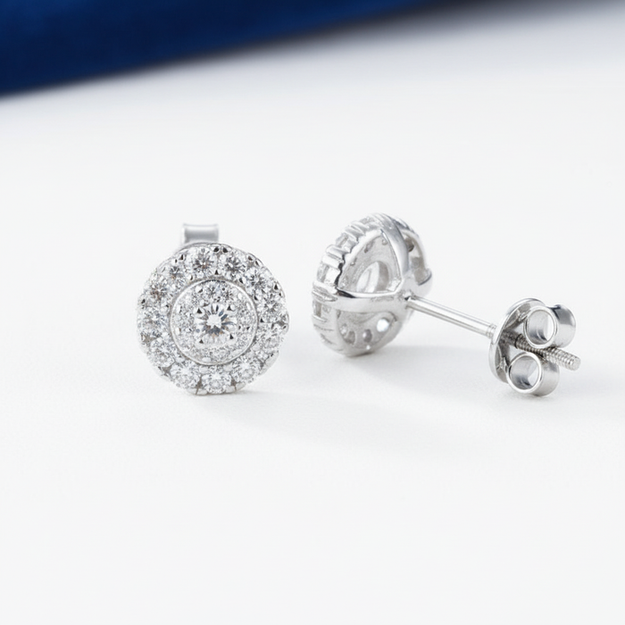 Moissanite VVS1 925 Silver Halo Cluster Stud Earrings