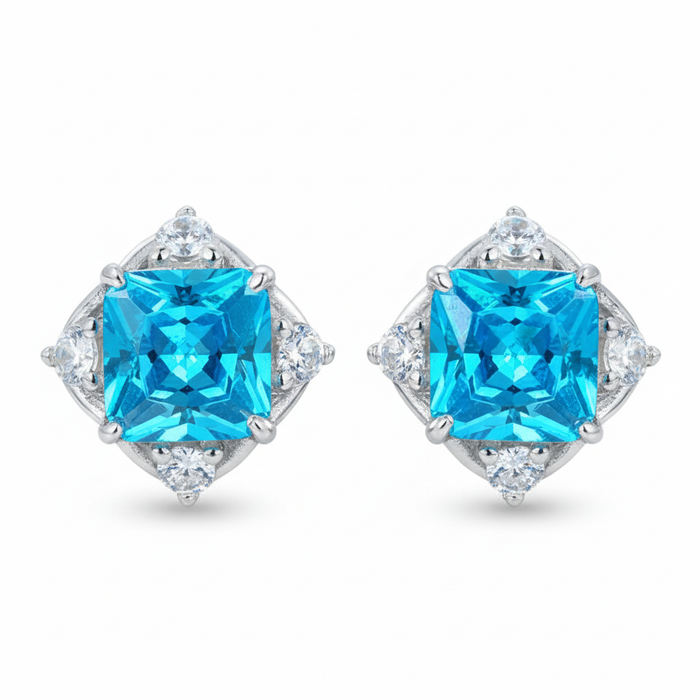 Moissanite VVS1 925 Silver Aqua Frost Cut Stud Earrings