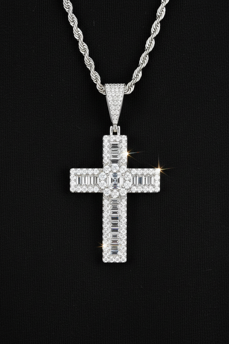 Moissanite VVS1 925 zilveren stokbroodkruishanger (voldoet aan Diamond Tester)
