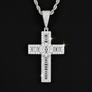 Moissanite VVS1 925 Silver Baguette Cross Pendant