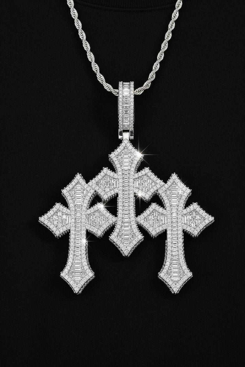 CZ Triple Linked Cross Pendant
