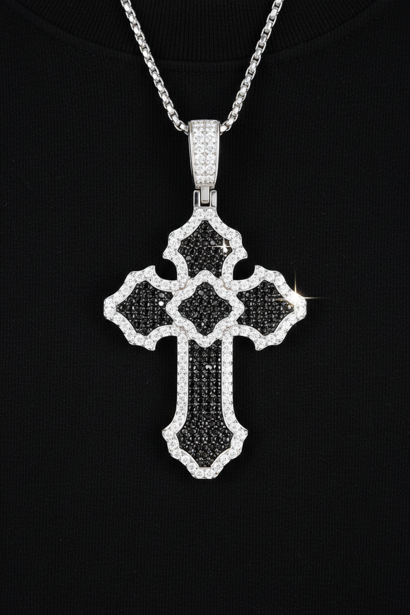 Moissanite VVS1 925 Silver Sovereign Noir Cross Pendant