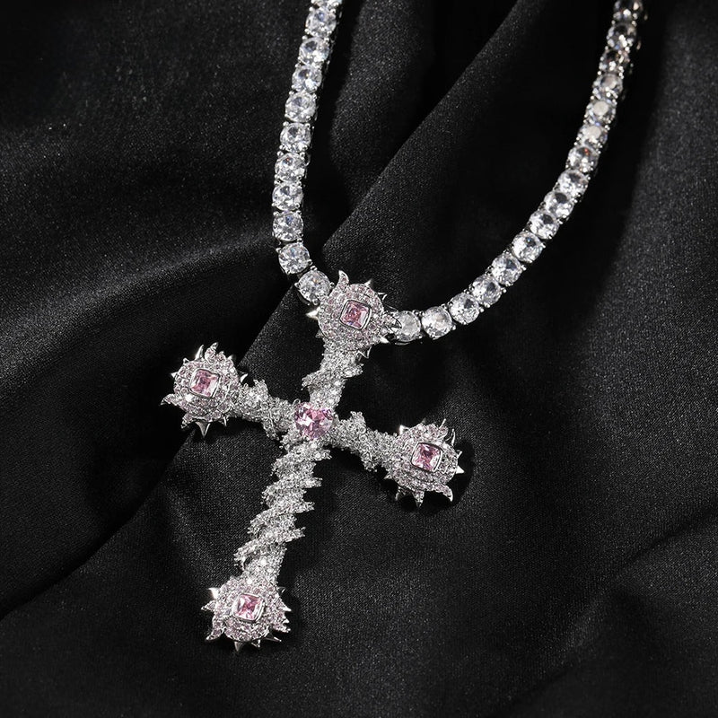 CZ Thorn Cross Pendant Necklace