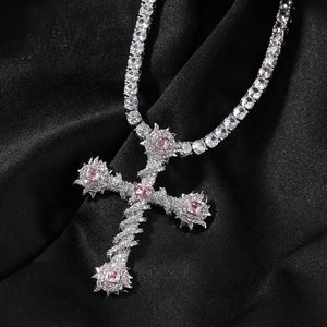 CZ Thorn Cross Pendant Necklace