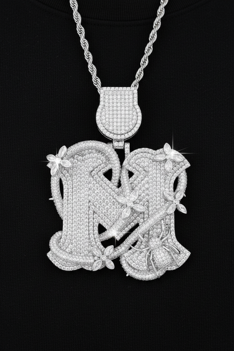 Moissanite VVS1 925 Silver M Initial Floral Spider Pendant