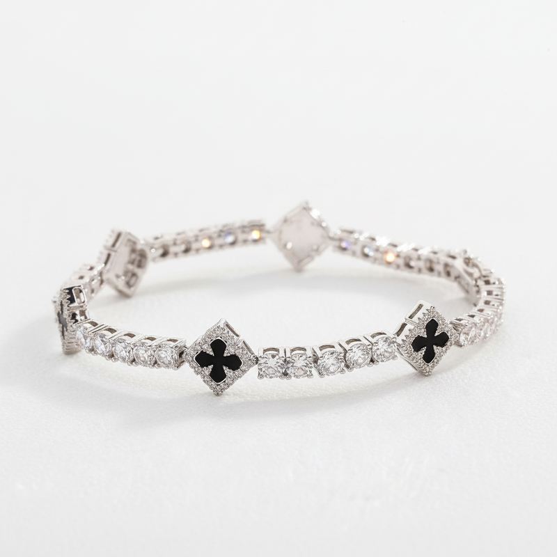 4MM CZ Black Clover Cross Tennis Bracelet