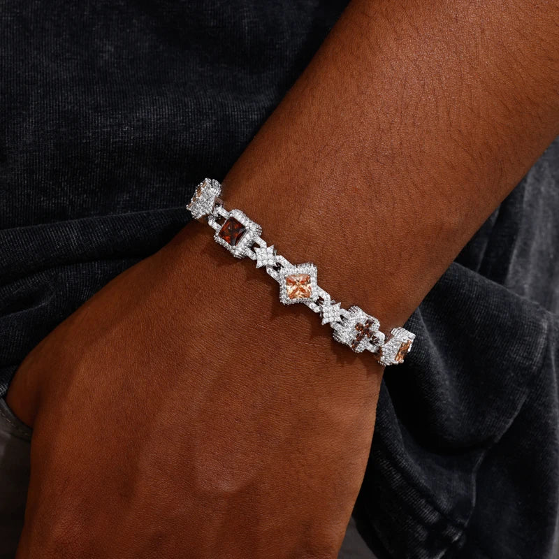 Moissanite VVS1 925 Silver Iced Cognac Link Bracelet