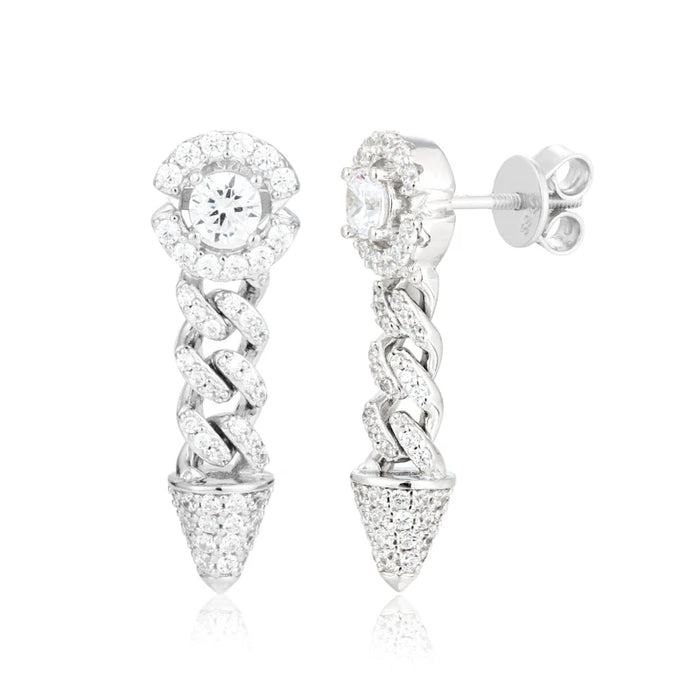 Moissanite VVS1 925 Silver Iced Cuban Link Spike Drop Stud Earrings