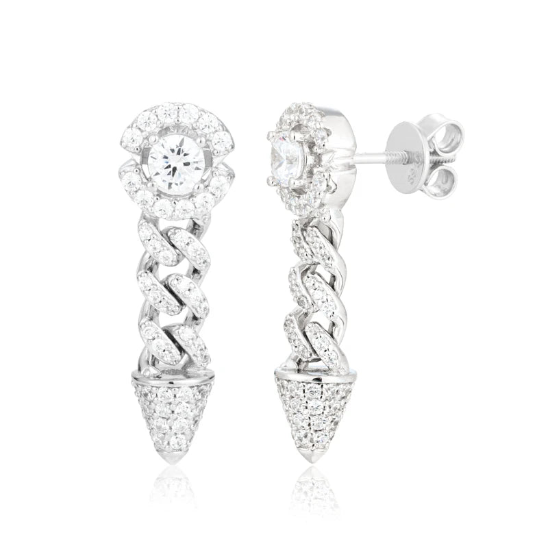 Moissanite VVS1 925 Silver Iced Cuban Link Spike Drop Stud Earrings