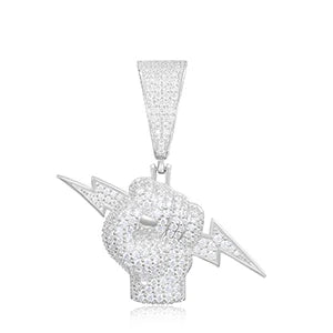Moissanite VVS1 925 Silver Power Fist Lightning Bolt Pendant