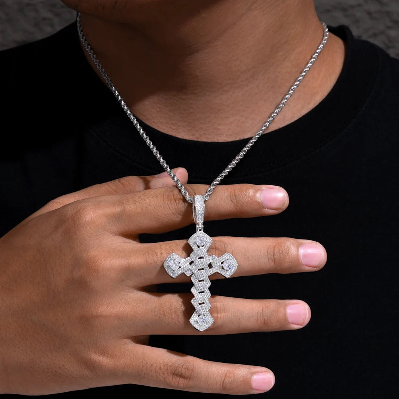 Moissanite VVS1 925 Silver Baguette Cuban Cross Pendant