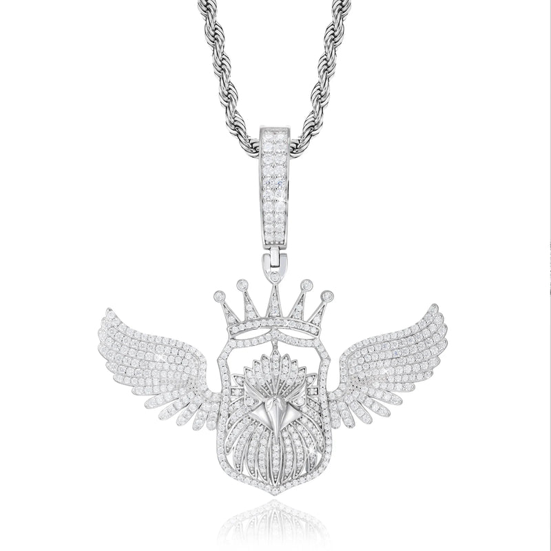 Moissanite VVS1 925 Silver Iced Crowned Eagle Wing Pendant