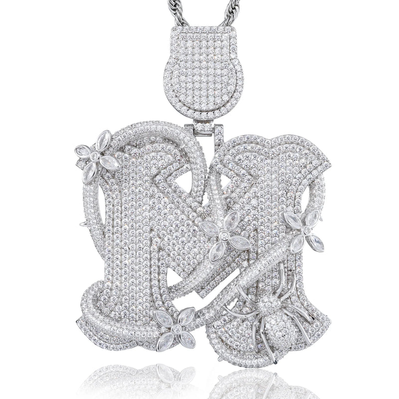 Moissanite VVS1 925 Silver M Initial Floral Spider Pendant