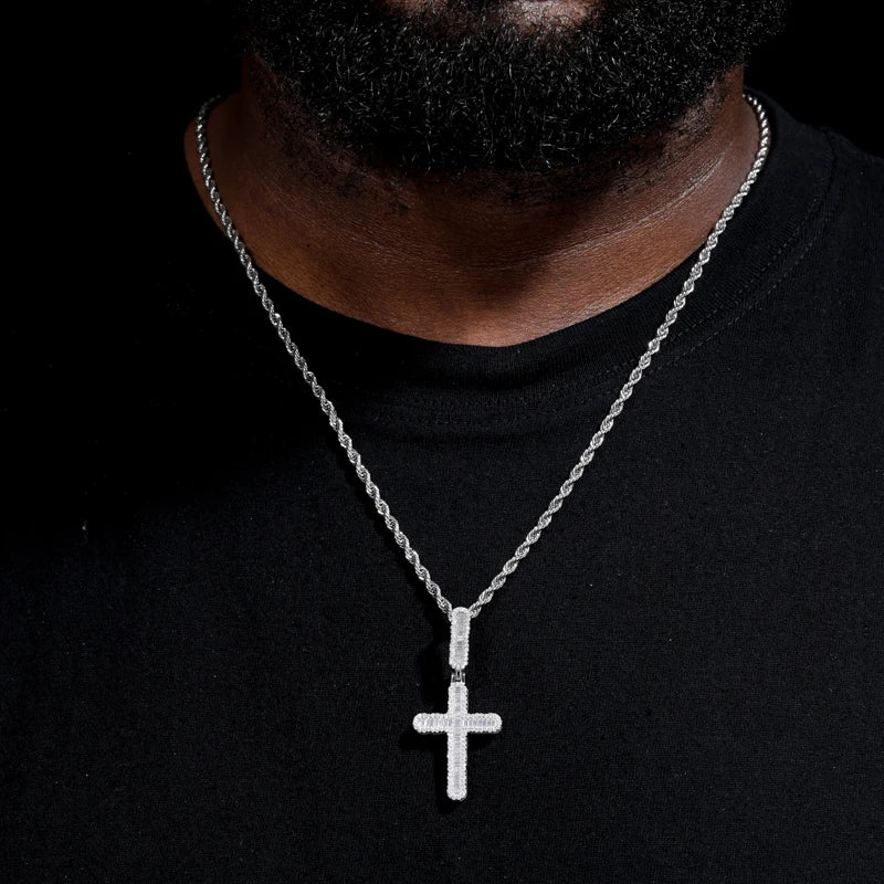 Moissanite VVS1 925 Silver Baguette Cross Pendant