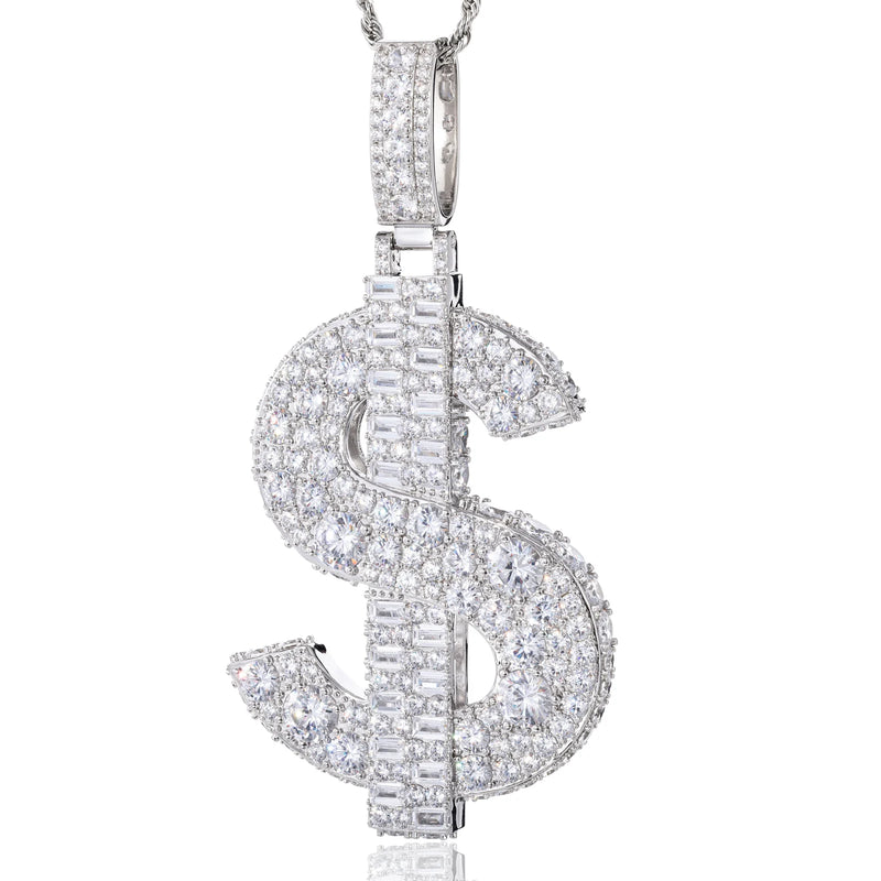 Moissanite VVS1 925 Silver Iced Dollar Sign Pendant