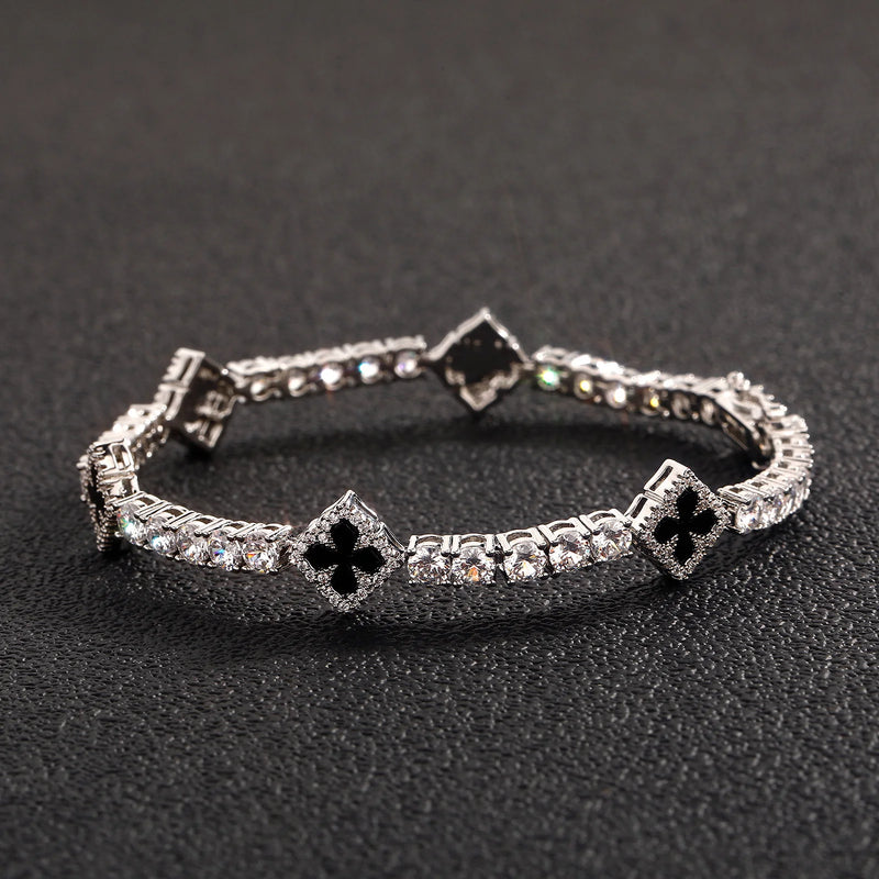 4MM CZ Black Clover Cross Tennis Bracelet