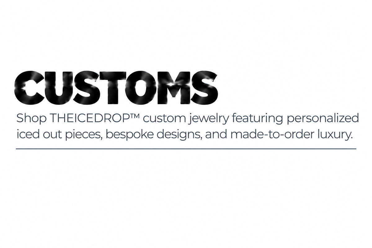 THEICEDROP™ Customs Banner – Metallic Black White Background