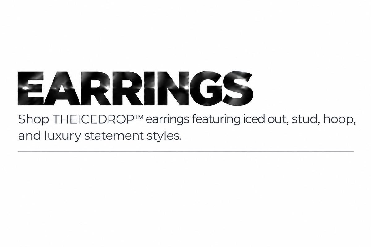 THEICEDROP™ Earrings Banner – Metallic Black White Background