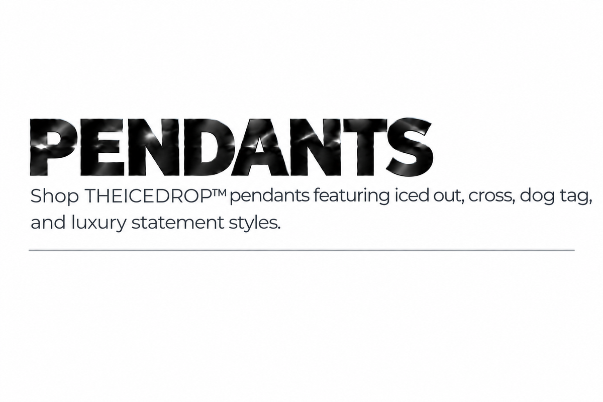 THEICEDROP™ Pendants Banner – Metallic Black White Background